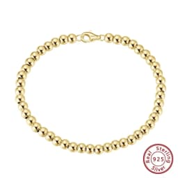 Rinntin 925 Sterling Silver 4mm Bead Ball Strand Chain Bracelet for Women Men Trendy Handmade Bracelets on Hand Jewelry SB103