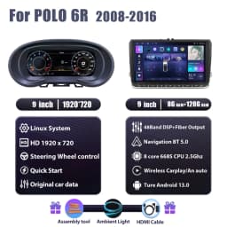 Wowuseful Digital Dashboard Cluster For VW Polo 6R 08-16ys VENTO crossfox 15 Navigation Radio Android Player Map Paneel Cockpit