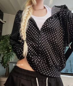 Slimming SEI Japanese Early Style Polka Dot Stripe Casual Versatile Women's Hoodie Jacket Coat Straight Cut Commute Style Lon...