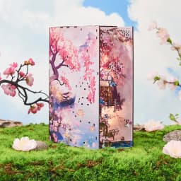 DIY Book Nook Wooden Miniature Model Kits Spring Cherry Blossom Bookend 3D Puzzle Bookshelf for Friends Birthday Gifts
