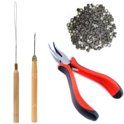 Hair Extensions Kit Threader Pulling Hook & Pliers & 100pcs silicone Rings One Set For Beads Hair Extensions