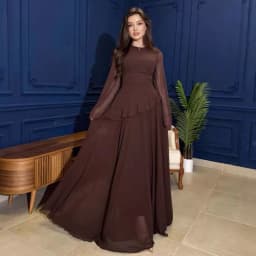 Women Solid Ruffle Chiffon Long Dress Elegant O-Neck Flare Sleeve Slim Maxi Dress 2026 New Lady Wedding Guest Evening Party Robe