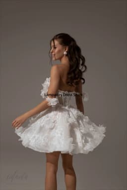 Customized Sheer Bodice 3D Flower Wedding Dress Fluffy Short Tulle Bridal Dress for Bride Bridesmaid Wedding Celebration Events