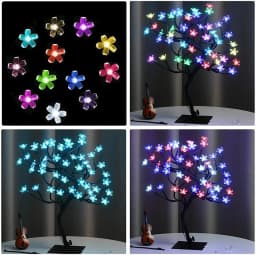 48 LED RGB Cherry Blossom Tree Light with Remote 16 Color LED Artificial Flower Bonsai Tree Table Lamp For Valentine's day Decor