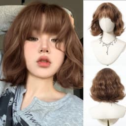 Platinum Blonde Short Bob Wavy Synthetic Wig with Bangs Fluffy Natural Heat Resistant Fiber Cosplay Daily Party Wig for Women