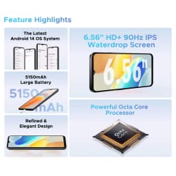 DOOGEE N55 Pro Smartphone, Android 14, 16GB (6+10 RAM) + 256GB ROM, 6.56" HD+ 90Hz Display, 13MP Camera,3.5mm Earphone Jack