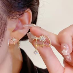 Fashion Elegant Delicate Micro Set Crystal Octagon Star Tassel Water Drop Pendant Stud Earrings Women's High Jewelry Party Gift