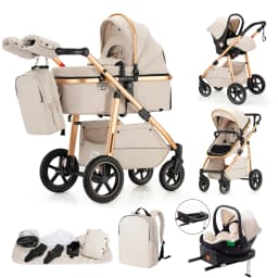 3 in 1 Baby Stroller Fold Pram Carriage Newborn Infant Stroller High Landscape Aluminum Frame Luxurious Portable for Travel Multi-functional Cart Can Sit Reclining easy Folding Strollers