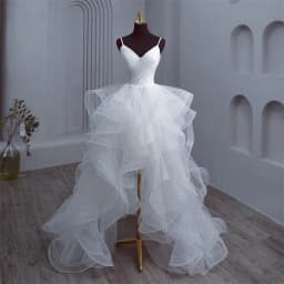 New Short Front Long Back Gothic White Wedding Dresses Spaghetti Straps Deep V Neck High-low Bridal Gowns Vestido Custom Color