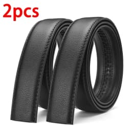 2Pcs 3.5cm 1.37inch Soft PU Leather Belt Body, No Buckle Replacement Strap for Men, Black Width Waistband for Automatic Buckle