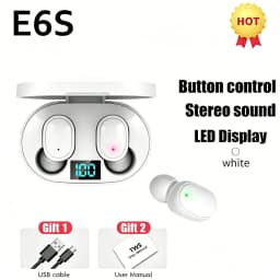 E6S Bluetooth Earphones with Mic TWS Wireless Digital Display Bluetooth Headset Noise Cancelling Headset for Xiaomi Huawei Oppo