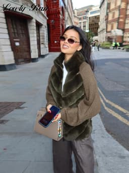 Casual Faux Fur Patchwork Women Jacket Elegant Design Sense Long Sleeves Female Coat 2025 Autumn Winter Fashion Lady Streetwear