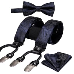 Burgundy Black White  Mens Suspender Adjustable 6 Clips Jacquard Braces Bowtie Hanky Cufflinks Set Silver Gold