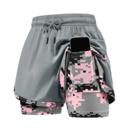 Women's 2-in-1 Gym Shorts with Pockets High Waist Quick Dry Breathable Lightweight Workout Running Swim Beach Casual Outdoor