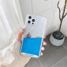 Floating Liquid Quicksand Transparent Soft Case Cover For iPhone 15 Plus 14 12 11 13 Pro MAX Cartoon Pirate Ship Icon Capa Coque
