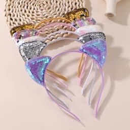 5pcs/set Daily Sweet Cat Ear Headband – Shiny Sequins & Cute Cartoon Design for an Easy, Playful Look.