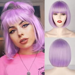Rainbow Multi-Color Synthetic Wig for Daily Parties, Halloween Cosplay Wig, Bob Hairstyle Wig, Head Cover