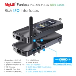 MeLE PCG02 Fanless Mini PC Stick N100 8GB LPDDR4 128GB Micro Desktop Computer with Full Function USB-C, 2.4G/5.0G WiFi, 4K HDMI