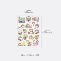 WAKAWAKA Kawaii Diary Stickers 3 Style Options 2 Sheets Washi Paper Special Oil Print Kiss Cut for Journal Scrapbooking Planner