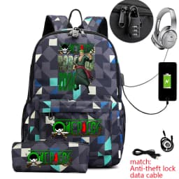 One Piece Zoro Print School Backpack Anti Theft Kids Teen Bookbag with Pencil Case