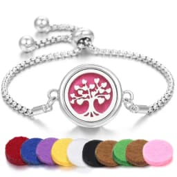 Tree of Life Aromatherapy Bracelet Open Lockets Bangle Essential Oil Diffuser Bracelet Adjustable Chain Bracelet with 10pcs Pads