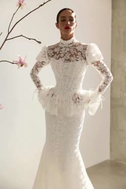 Elegant Mermaid Wedding Dress Long Sleeve High Collar Applique Lace Bride Gown Customized Vestido De Novia