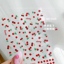 Lovely Red Fruit Strawberry Cherry Bowknot Love Heart Star Silk Ribbon 5D Nail Art Stickers Chic Self Adhesive Manicure Decal