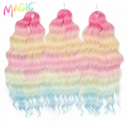Magic 24Inch 3PCS Loose Wave Synthetic Crochet Hair Bundles Copper Red Heat Resistant Hair Extensions For Women Braiding Styling