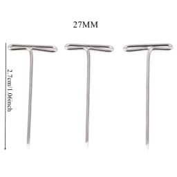 50/100Pcs 27/32/38/45/50MM T Pin Needles Wig Making T Pins for Blocking Knitting Assorted Sizes T-Pins Stainless Steel