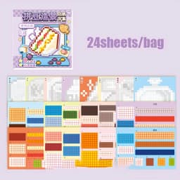 4Style 24pcs/bag Pixel Story Bead Scenery Sticker Book Handbook Material Stickers DIY Photo Frame Scrapbook Notebook Cup Laptop