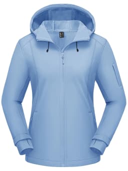 TACVASEN Womens Fleece Lined Softshell Jacket Waterproof Hiking Coat with Hood Thumbholes Lightweight Windproof Full Zip Jacket