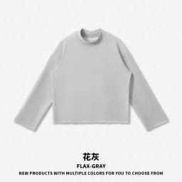 Personalized LOGO custom 350G cotton men's BOXY short and wide half-high neck long-sleeved hem burr sweater