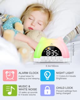 ORIA Kids Alarm Clock Sleep Training Alarm Clock Wake Up Clock with 11 Color Night Light & Child Lock Clocks for Boys Girls Gift