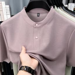 2026 New Men's Single Button Henley Neck Tee Comfortable Textured Fabric Short Sleeve For Casual And Business