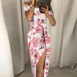 New Elegant Print Spring Dresses For Women Off Shoulder Short Sleeve Party Dress Women Summer Sexy Midi Dress 2023