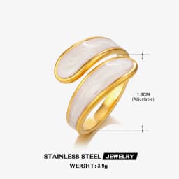Stainless Steel Black and White Ring with Enamel Simple Double Layer Oil Dripping Adjustable Open Finger Ring for Women No Fade
