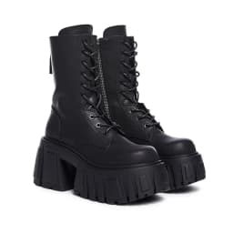 Women Chunky Platform Ankle Boots Gothic High Block Heel Lace Up Combat Boots Side Zipper Mid Calf Motorcycle Punk Shoes 2026