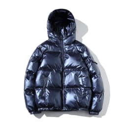 2026 High-Shine Puffer Jacket Men's Cropped Oversized Hooded Coat Futuristic Tech-Inspired Streetwear Metallic Winter Coat Youth