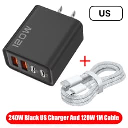 120W 4 Ports USB Charger Fast Charge Phone Charger Adapter Type C Cable For iPhone Samsung Xiaomi EU/US/UK Plug Wall Charger