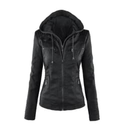 Customizable Hooded Leather Jacket Autumn Winter women's with zipper leather jacket short PU jacket coat Suit Jackets