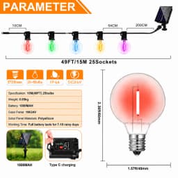 Christmas G40 Colored Plastic LED Outdoor Solar String Light Garland Waterproof 24V Globe Hanging Light for Garden Patio Cafe