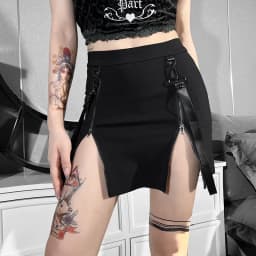 Goth Dark Gothic Split A-Line Skirts Double-Sided Zipper Slits 90s Streetwear Women Mall Gothic Dropped Mini Skirt Zip Edgy
