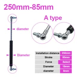 2PC 18*8 Rod Gas Spring Folding Hinge Stroke 50-500N Force Lift Support Hole Center Distance 200-300mm Stroke Distance 60-110mm