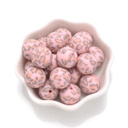 10Pcs 15mm Colorful Print Leopard Pattern Silicone Beads Ball Shape Teething Jewelry Beads For Teether Pacifier Chain Necklace