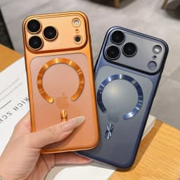 Luxury Matte Plating for Magsafe Case for iPhone 18 17 Pro Max 16 15 Hard Shockproof Lens Film Translucent Cover for iPhone Air