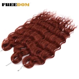 FREEDOM Synthetic Braiding Hair Extensions Deep Wavy 24 inch Long Curly Braids Hair Ombre Brown Rainbow Twist Crochet Hair