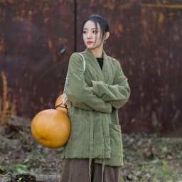 Thickened Cotton Jacket Chinese Style Women's Winter Training Clothes Cotton Linen Retro Zen Style Mid-Length Cotton Coat