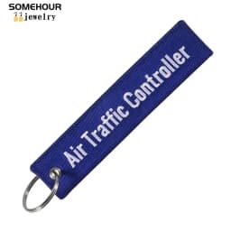 SOMEHOUR Air Traffic Controller Keychain Boths Sides Embroidery Key Holder Ring Jewelry Accessory Aviation Gifts Wholesale