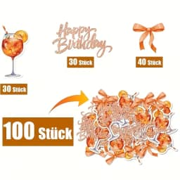 100pcs Happy Birthday Confetti Sequin Orange Juice Wine Glass Bowtie Confetti Scatter for Summer Beach Birthday Party Decoration
