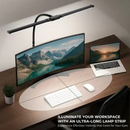 Double Head Scissor Arm LED Desk Lamp with Clamp Dimmable 3 Color Modes 10 Brightness Eye-Caring Architect Light, USB Adjustable Monitor Lamp for Office Study Gaming Reading Workbench
